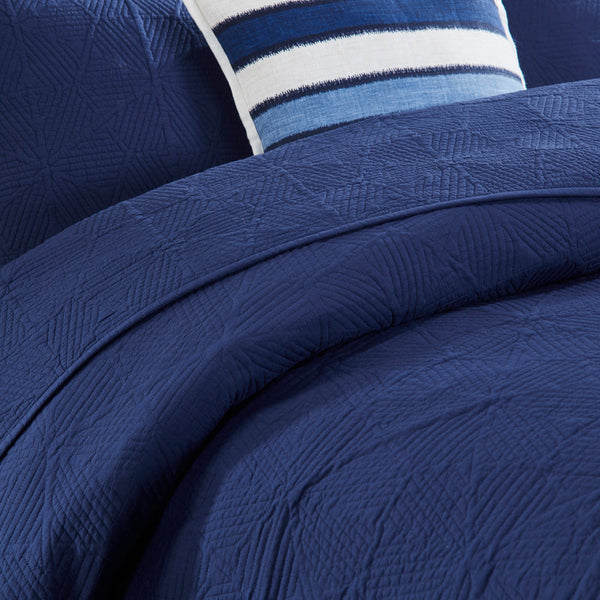 Navy Blue Cotton Cambric Quilted Bedspread