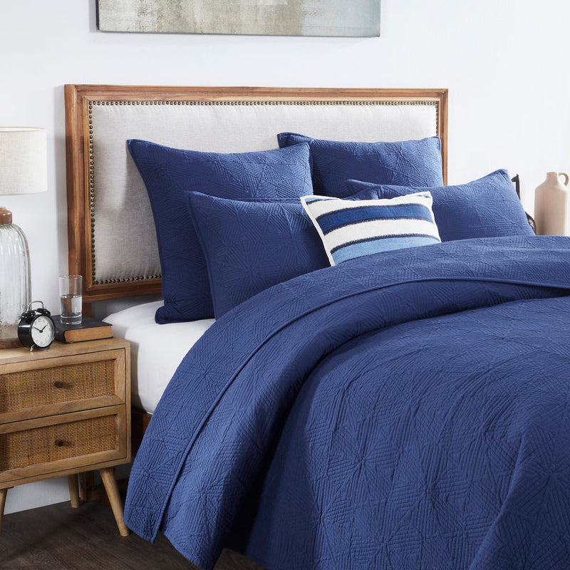 Navy Blue Cotton Cambric Quilted Bedspread