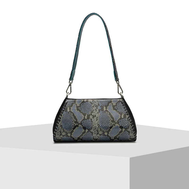Black and Blue Leather Tote Bag Tiger Fish