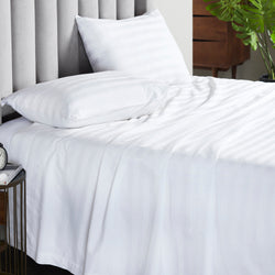 White Cotton Satin Stripe Bedsheet