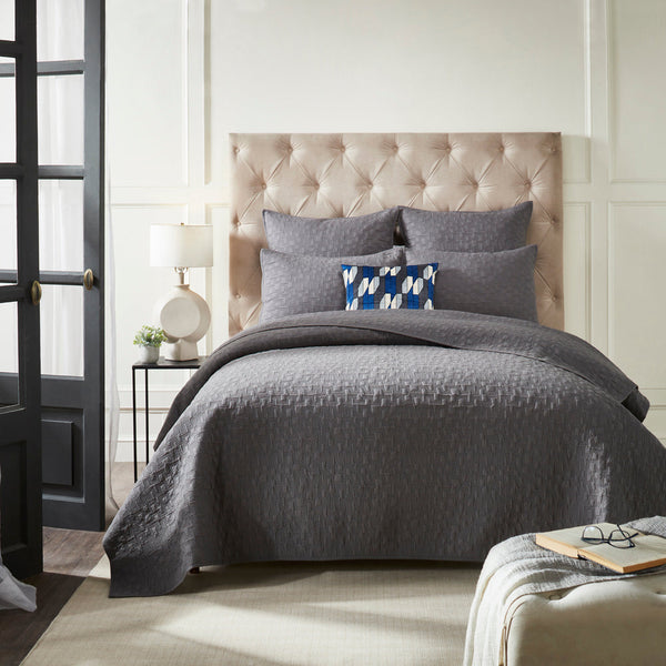 Dark Grey Cotton Cambric Quilted Bedspread