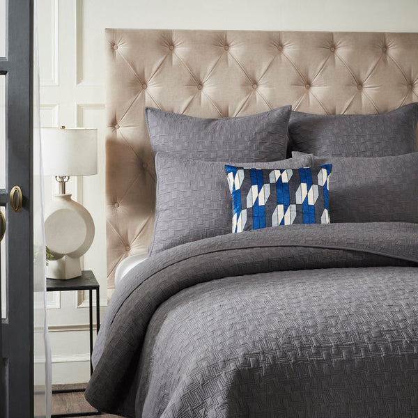 Dark Grey Cotton Cambric Quilted Bedspread
