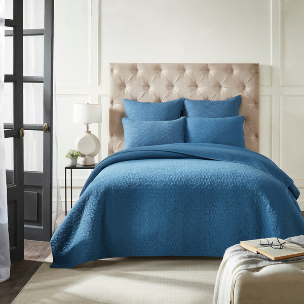 Deep Blue Cambric Quilted Bedspread