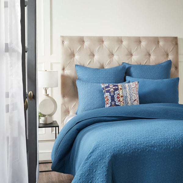 Deep Blue Cambric Quilted Bedspread