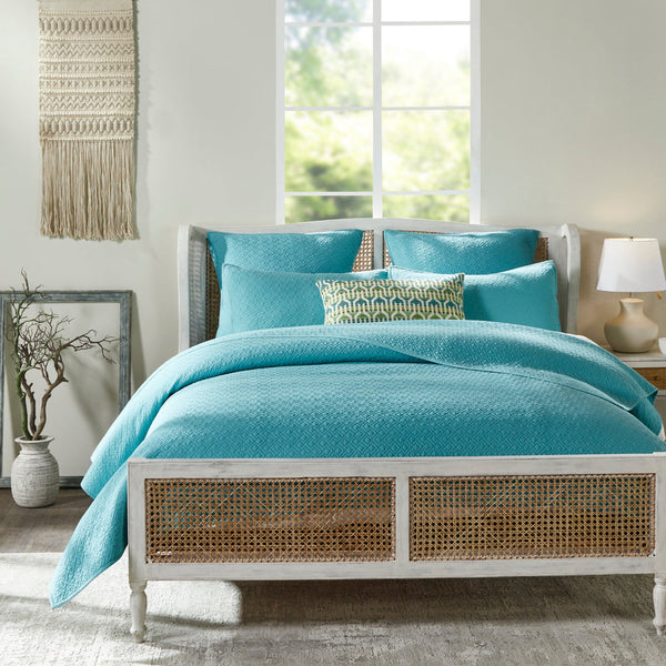 Aqua Blue Cambric Quilted Bedspread