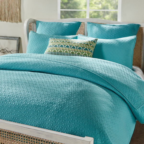 Aqua Blue Cambric Quilted Bedspread