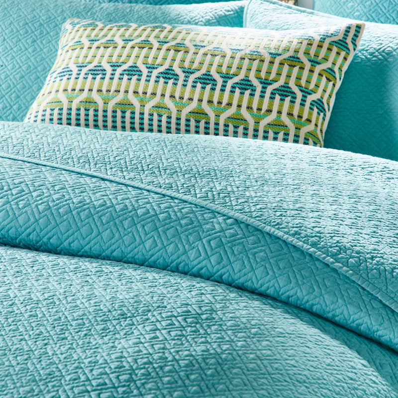 Aqua Blue Cambric Quilted Bedspread