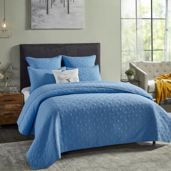 Lake Blue Solid Cambric Quilted Bedspread