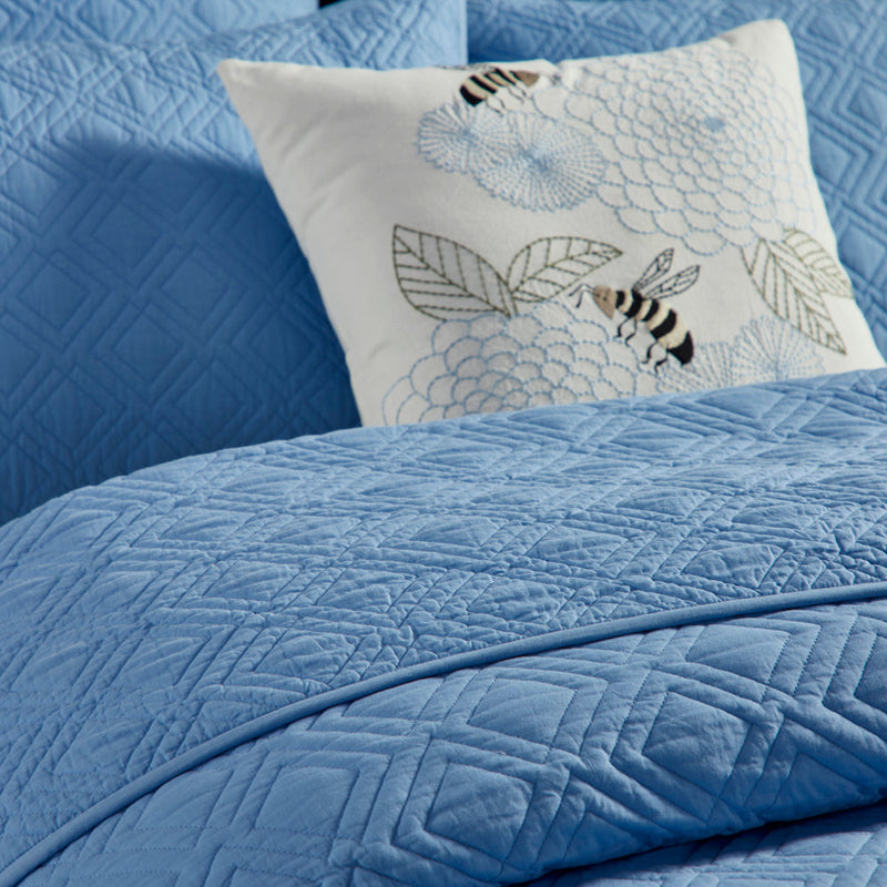 Lake Blue Solid Cambric Quilted Bedspread