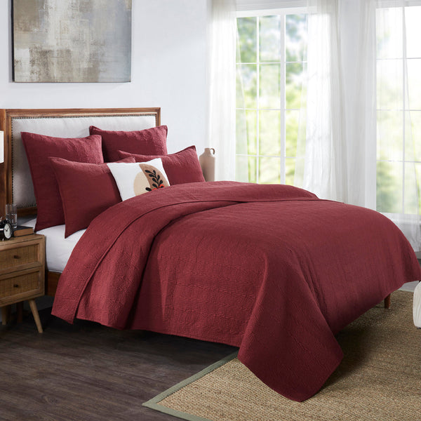 Garnet Rose Cotton Cambric Quilted Bedspread