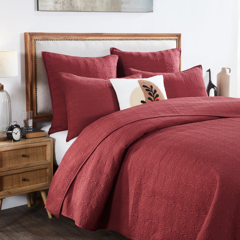 Garnet Rose Cotton Cambric Quilted Bedspread
