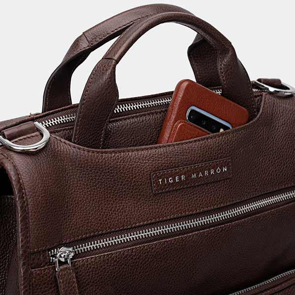 brown Leather Backpacks USA with 2 sleek handles.