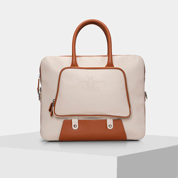 handmade leather laptop bag - Cream & Orange
