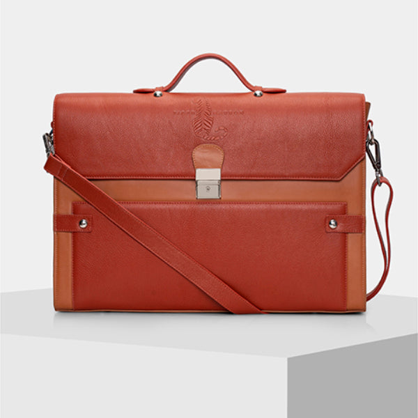 Genuine Leather Laptop Bag USA - ORANGE