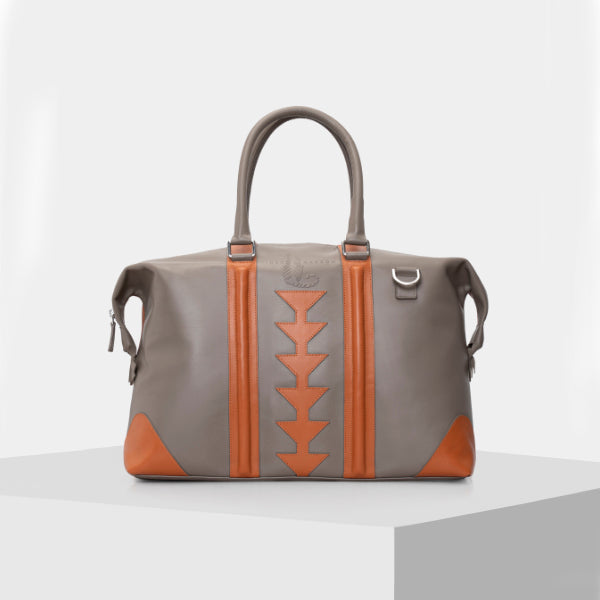Grey and Orange - Women's leather Laptop bag