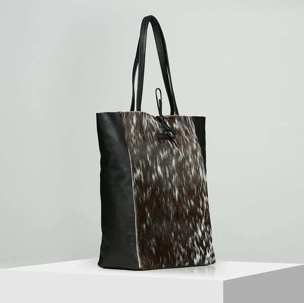 Leather shopper bag - DARK BROWN