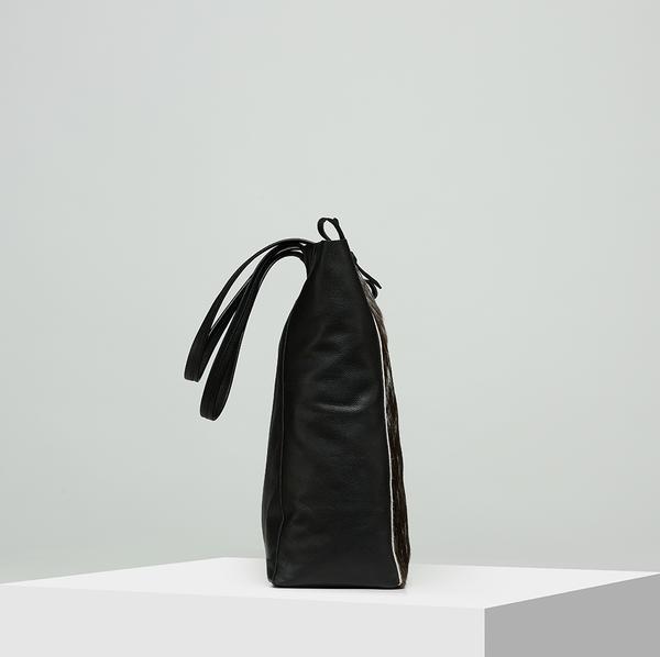 Leather shopper bag - DARK BROWN