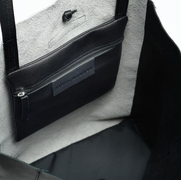 Leather shopper bag - DARK BROWN