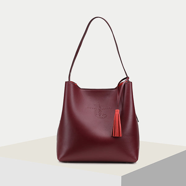Maroon leather tote bag Clearance