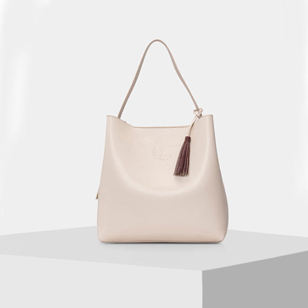leather tote bags for Women - CREAM & BURGUNDY