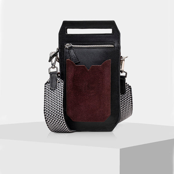 Leather Phone Bag - BLACK & BURGUNDY