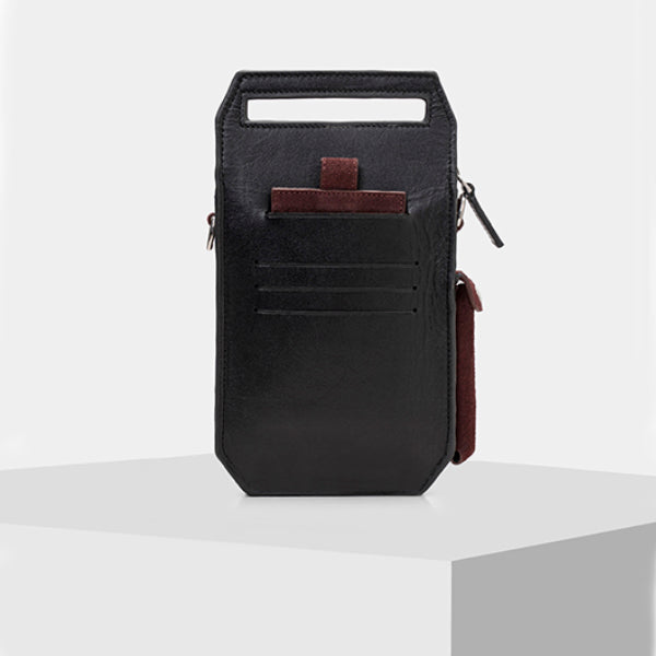 leather pouch for mobile - BLACK & BURGUNDY