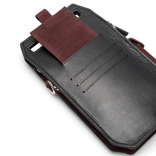 Leather Cell Phone pouch - BLACK & BURGUNDY