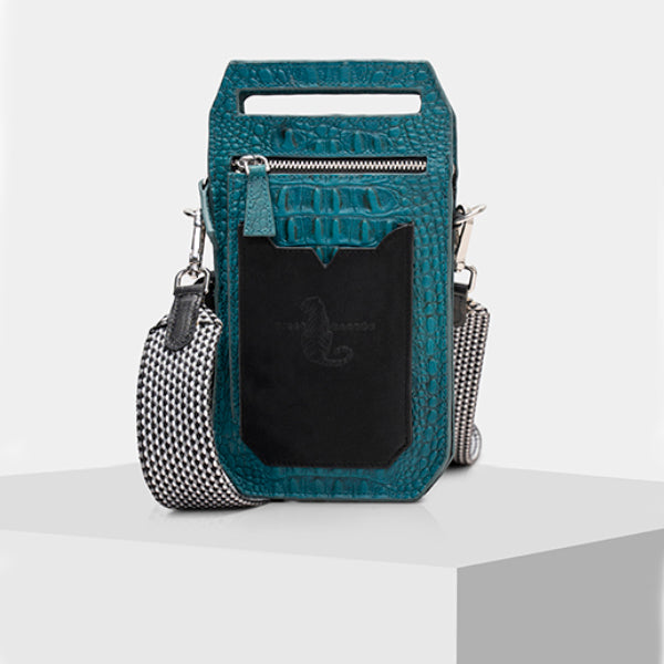 leather cell phone pouch - TURQUOISE & BLACK
