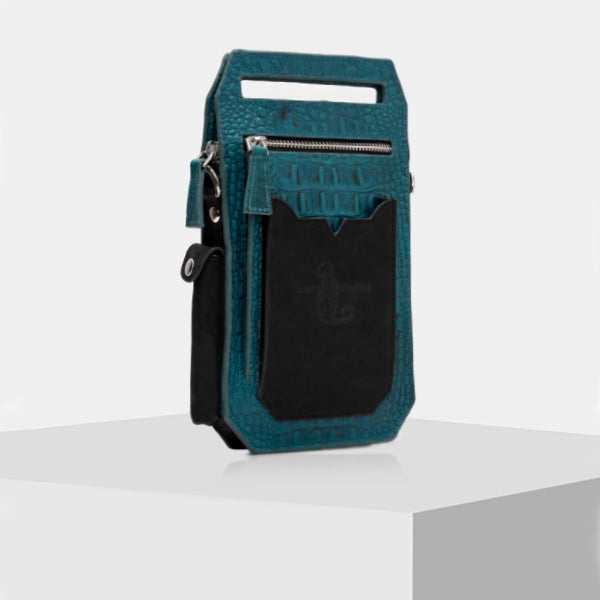 leather pouch for mobile - TURQUOISE & BLACK