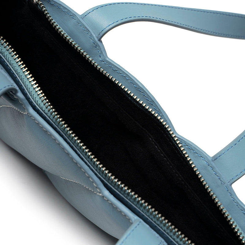 Blue Shell Shape Leather Tote Bag - Tiger Marrón x Nitya Arora
