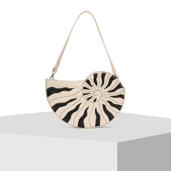 Cream and Black Leather Tote Bag Tiger Fish