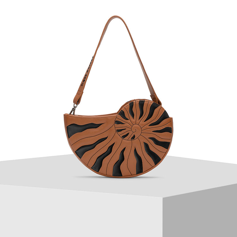 Brown and Black Leather Tote Bag Tiger Fish