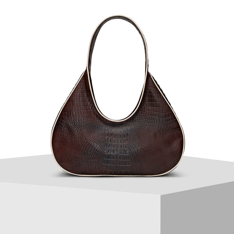 Dark Brown Leather Tote Bag - Tiger Marrón x Nitya Arora