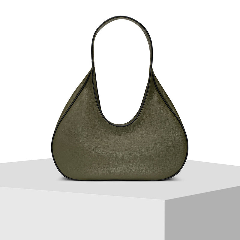 Olive Green Leather Tote Bag - Tiger Marrón x Nitya Arora