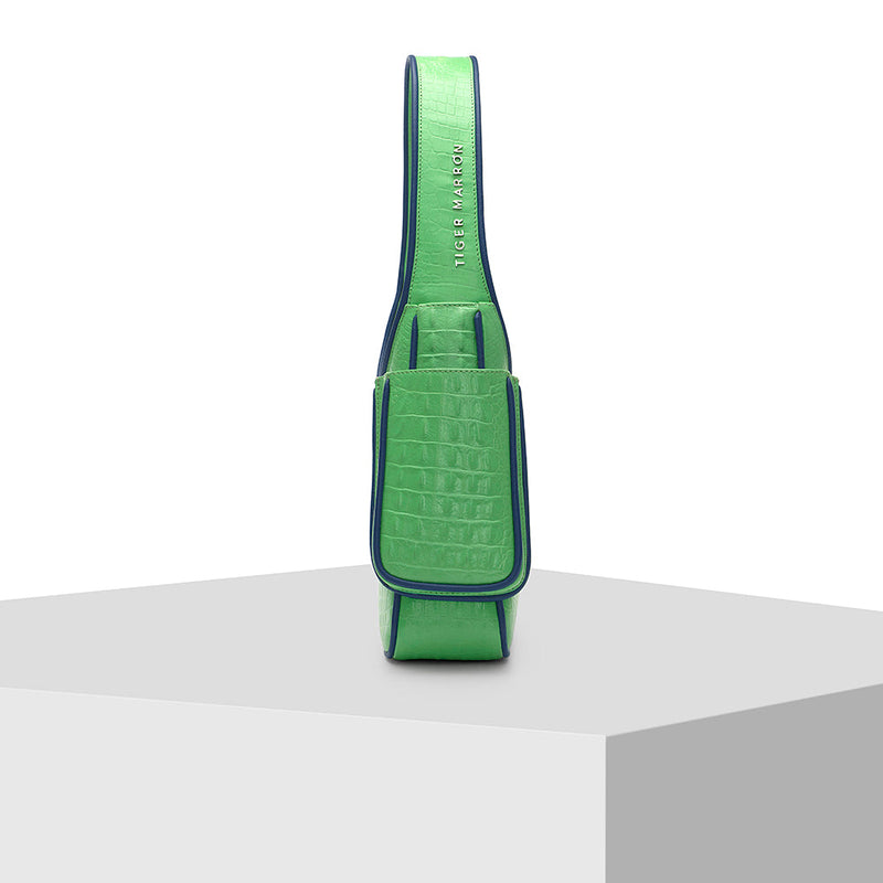 Light Green Leather Tote Bag Tiger Marrón x Nitya Arora