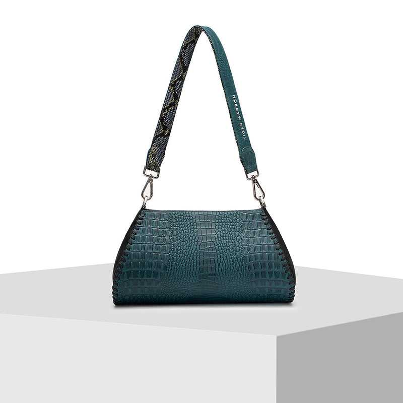 Black and Blue Leather Tote Bag Tiger Marrón x Nitya Arora