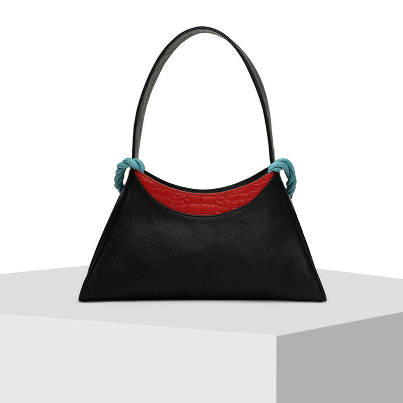 Black and Red Leather Tote Bag Tiger Marrón x Nitya Arora