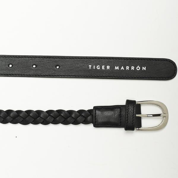 Black designer braided belt for women