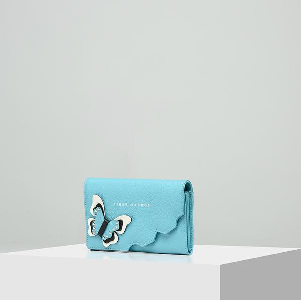 Aqua Leather Purse for women - Butterfly Effect 